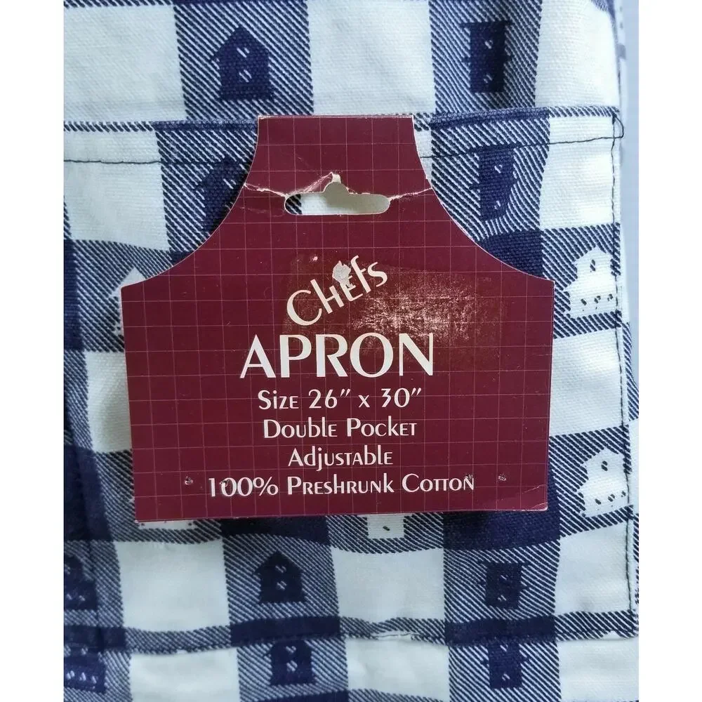 QQ) Hometex Blue White Country Cottage Chef's Apron Double Pocket 100% Cotton